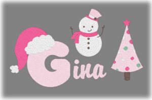Pink Christmas Embroidery snowman