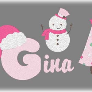 Pink Christmas Embroidery snowman