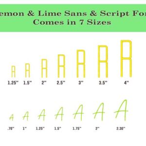 Lemon & Lime Duo Embroidery Font sizes