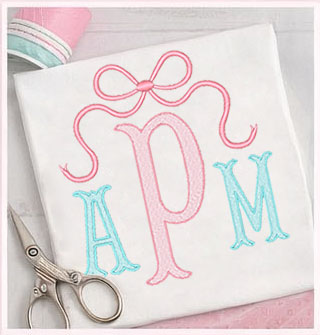 fishtail bow embroidery monogram