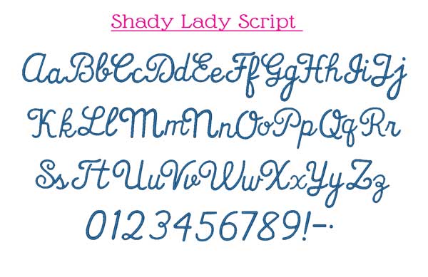 Shady Lady Duo Embroidery Font script